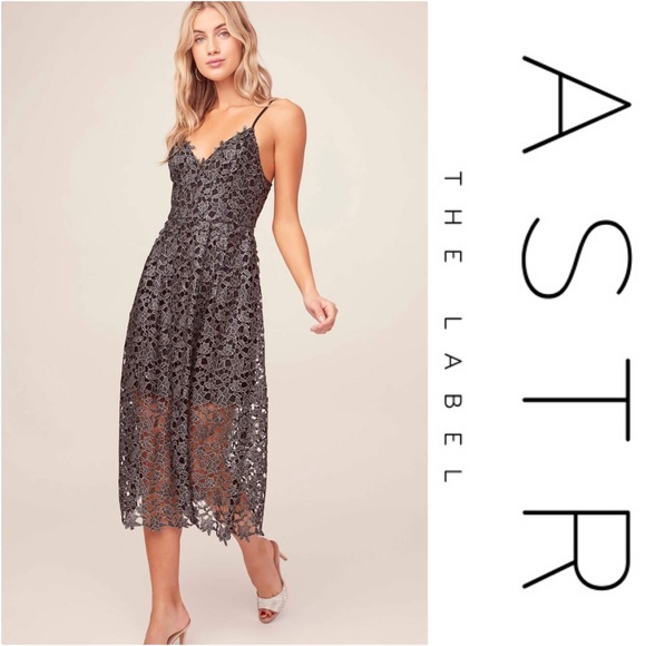 Astr Dresses & Skirts - ASTR The Lable Lace midi dress - Metallic Silver